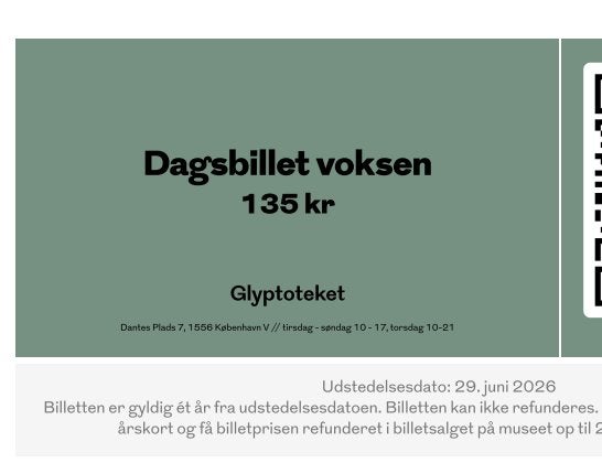 Ticket Ny Carlsberg Glyptothek Kopenhagen, Tickets en Kaartjes, Eén persoon, Ticket of Toegangskaart