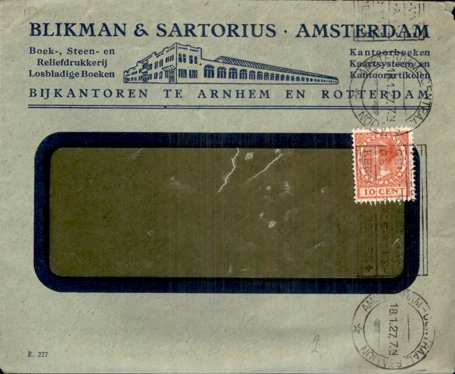 Amsterdam - Blikman & Sartorius - 1927, Ophalen of Verzenden, Envelop