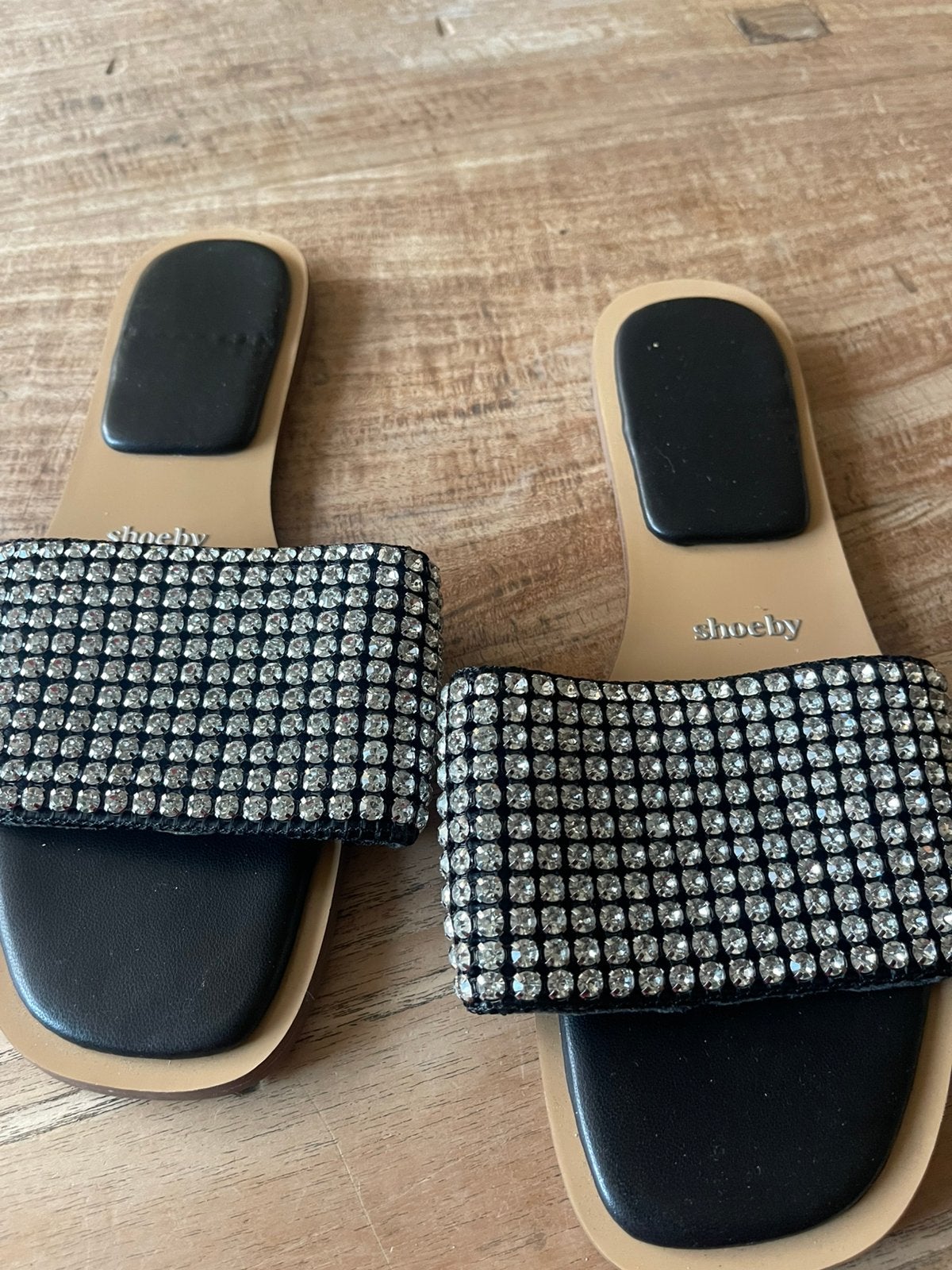 Shoeby zwarte sandalettes met strass steentjes maat 41, Zwart, Zo goed als nieuw, Sandalen of Muiltjes, Ophalen of Verzenden