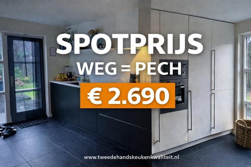 SPOTPRIJS – MODERNE LODDER MAATWERK KEUKEN GEDEMONTEERD, Wit, Dubbelwandige keuken, Ophalen of Verzenden, Zo goed als nieuw