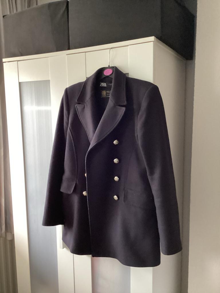 ZARA Manteco korte mantel maat M -Zo goed als nieuw, Ophalen of Verzenden, Zo goed als nieuw, Maat 38/40 (M), Blauw