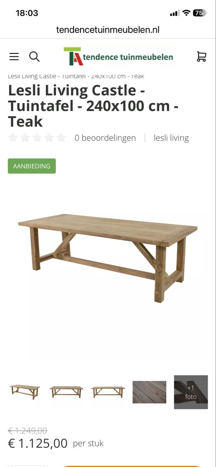 Lesli Living Castle Teak Tuintafel 240x100 cm - 2 jaar oud, Tuin en Terras, Ophalen, Gebruikt, Rechthoekig, Teakhout