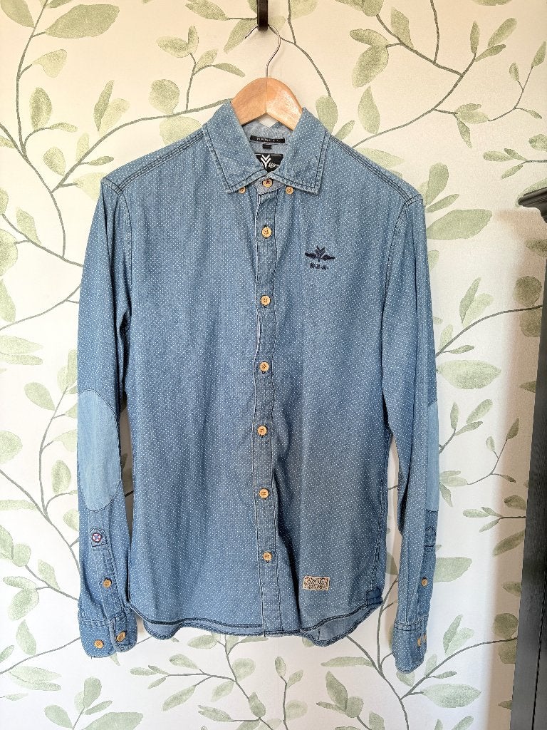 NZA Jeans blauw overhemd medium, Blauw, Zo goed als nieuw, NZA New Zealand Auckland, Halswijdte 39/40 (M)