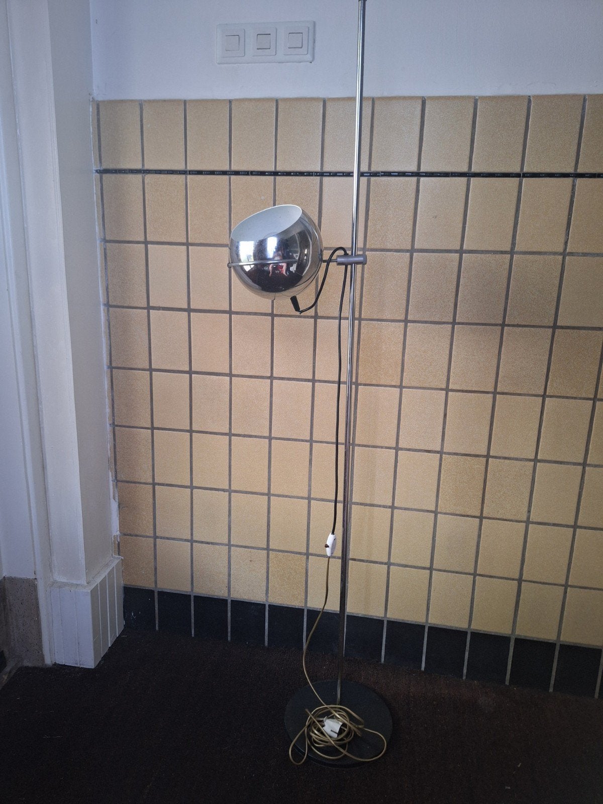 Retro vintage jaren 70 bollamp, Ophalen, Gebruikt, 100 tot 150 cm, E27 (groot)