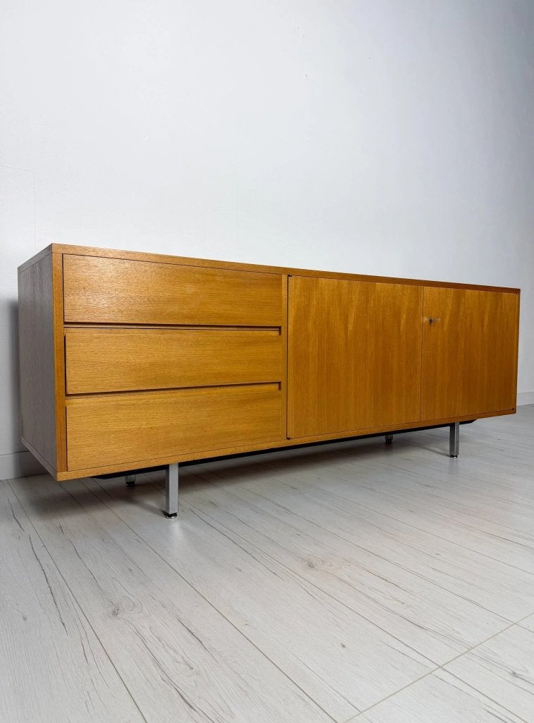 Duits teak lowboard dressoir mid century vintage jaren 60, Ophalen of Verzenden, Zo goed als nieuw, 25 tot 50 cm, Teakhout
