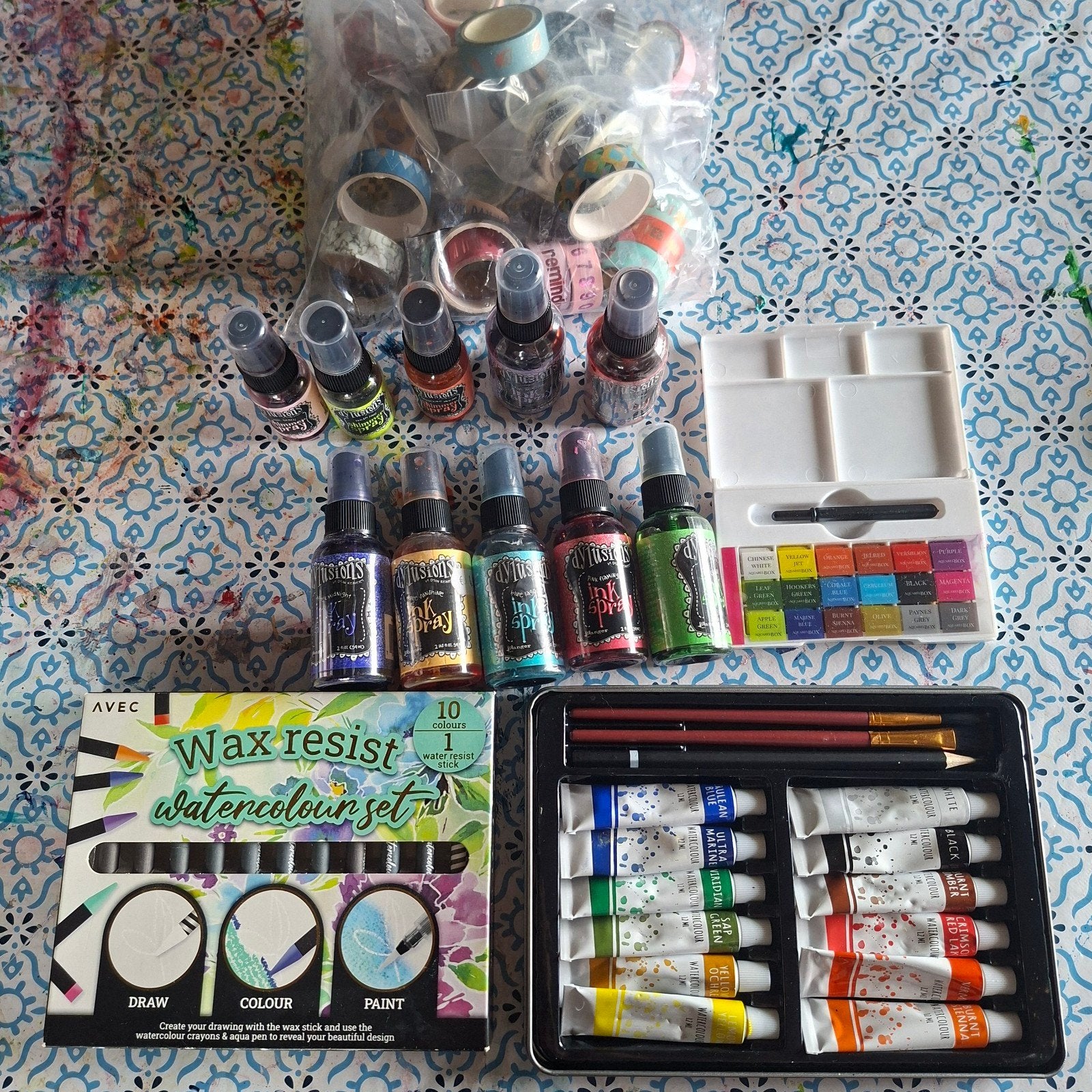 Gratis knutselpakket: verf, washi tape en inktspra, Ophalen, Gebruikt, Waterverf