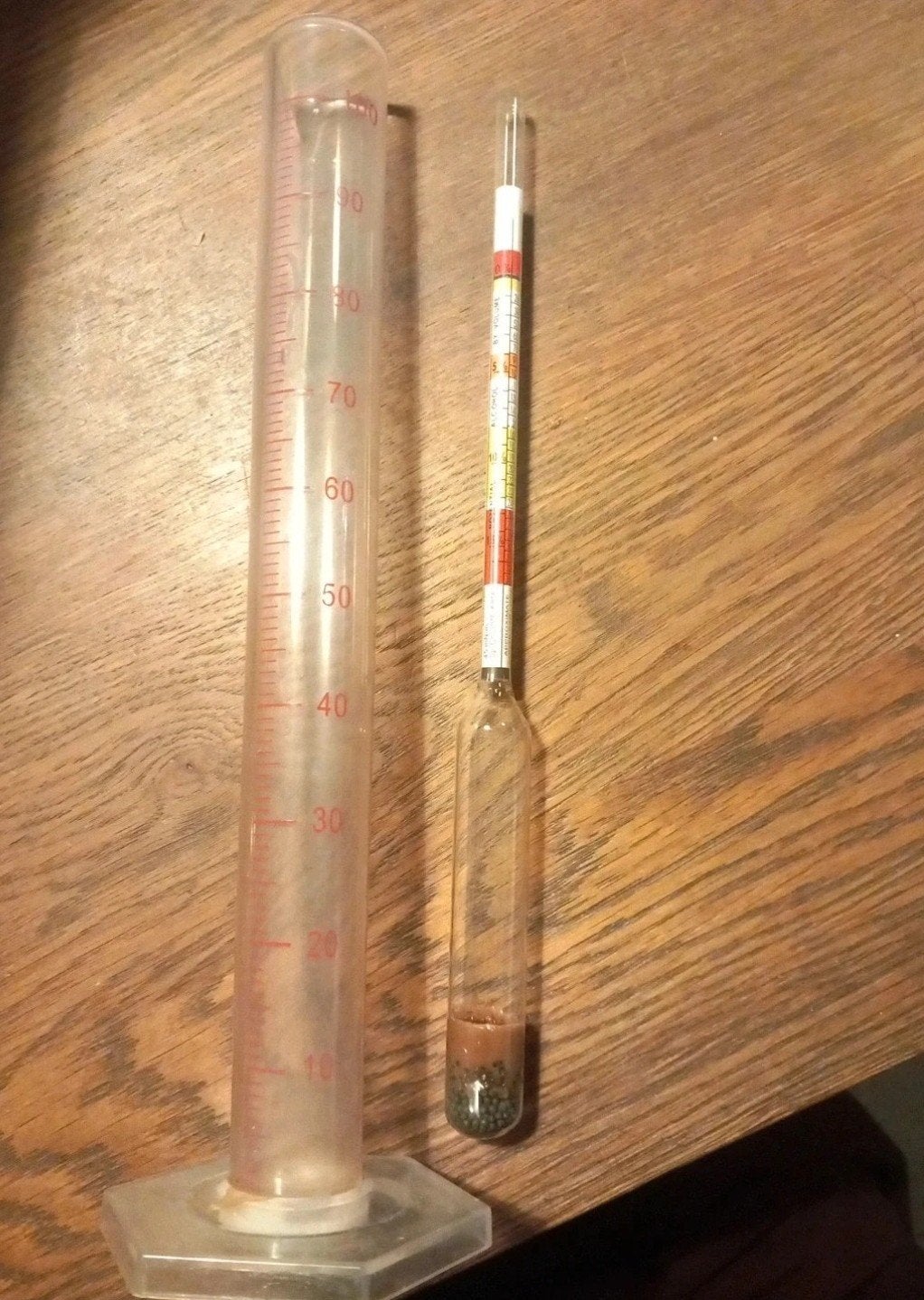 Hydrometer met maatcilinder - heeft schoonmaakbeurt nodig, Ophalen of Verzenden, Gebruikt