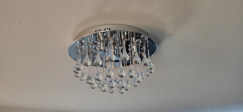 Plafondlamp met glazen druppel-LED-afstandsbediening, Ophalen of Verzenden, Zo goed als nieuw, Glas
