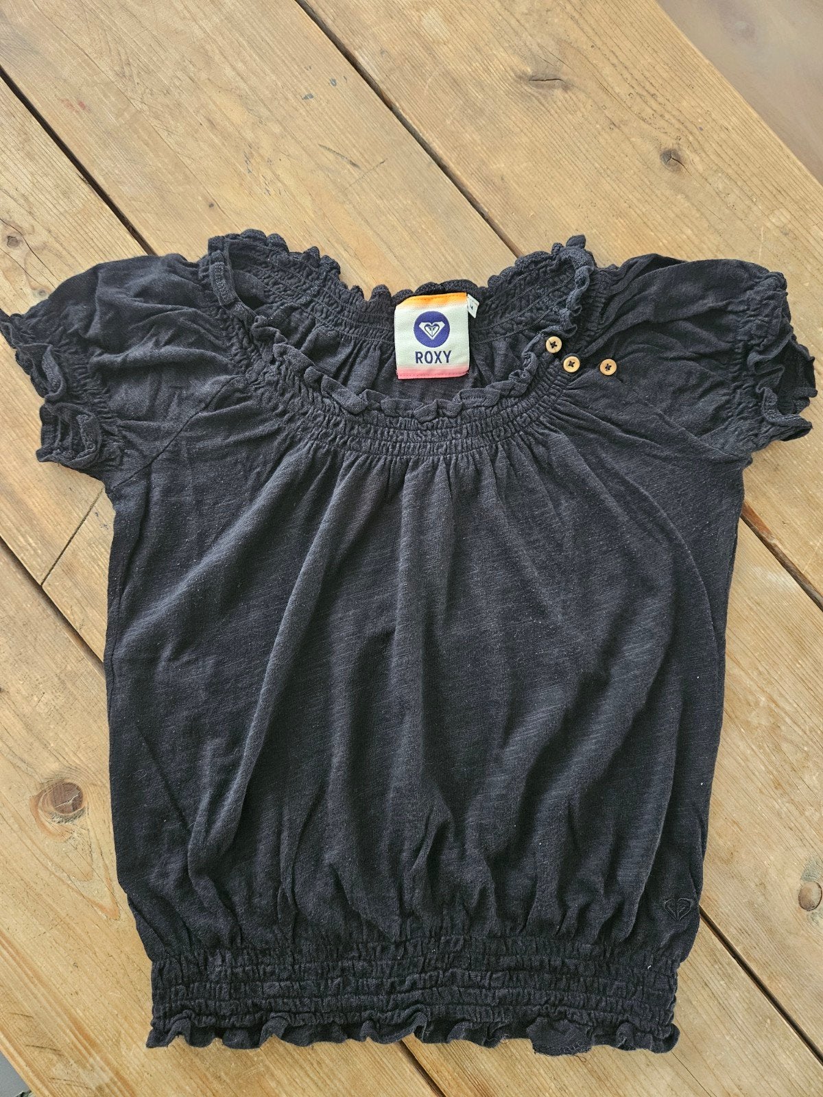 Zwarte top - Roxy - maat M, Kleding | Dames, Ophalen of Verzenden, Zo goed als nieuw, Zwart, Korte mouw