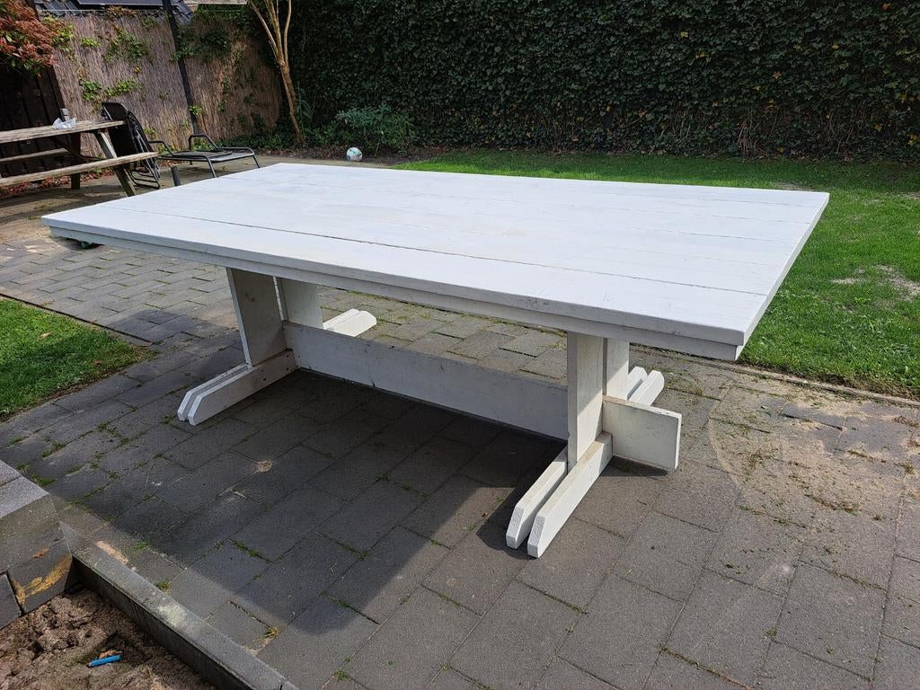 Robuuste houten tuintafel - Wit geverfd, Ophalen, Zo goed als nieuw, Rechthoekig, Hout