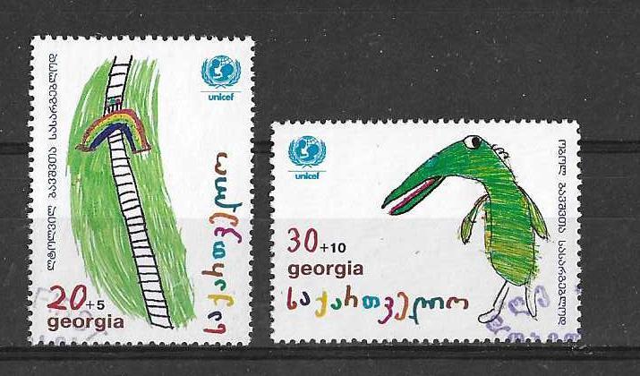 Georgië Michel 232-233 gestempeld   UNICEF, Ophalen of Verzenden, Gestempeld, Centraal-Azië