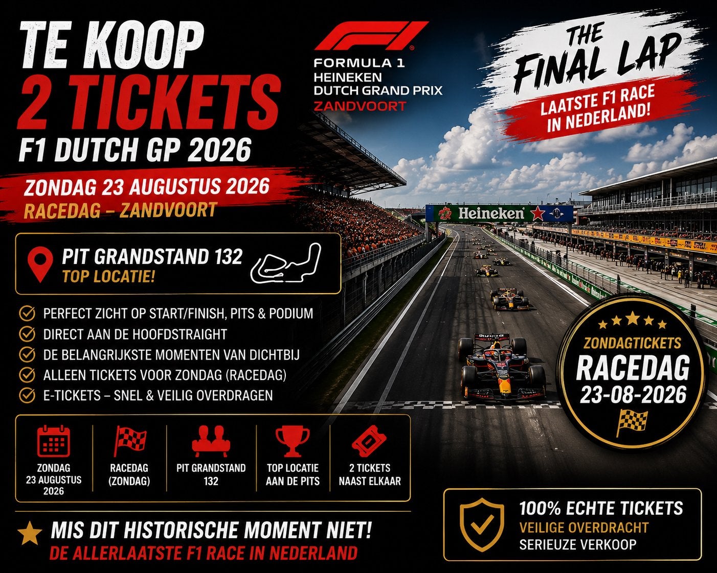DutchGP ZANDVOORT PITGRANDSTAND 2 kaarten, Tickets en Kaartjes, Drie personen of meer