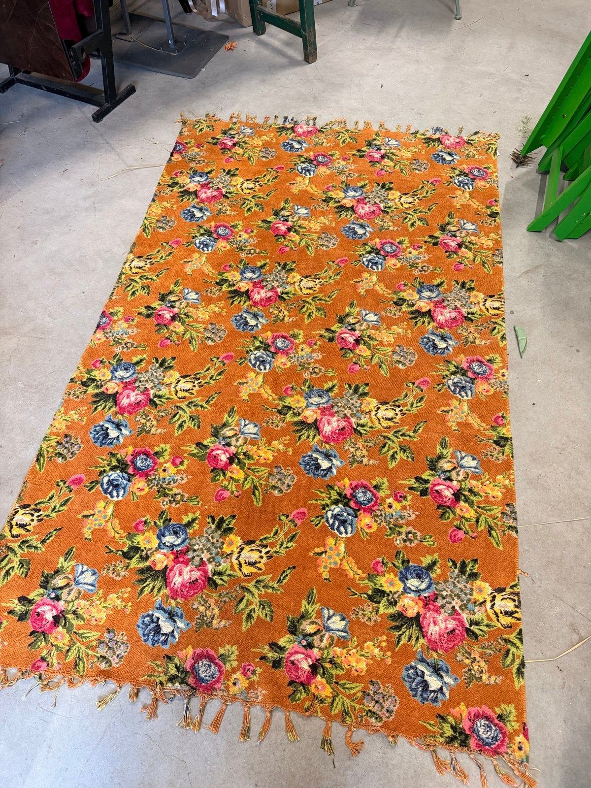 2x Vloerkleed 120x200 cm met bloemenprint, Ophalen, Gebruikt, 100 tot 150 cm, Oranje