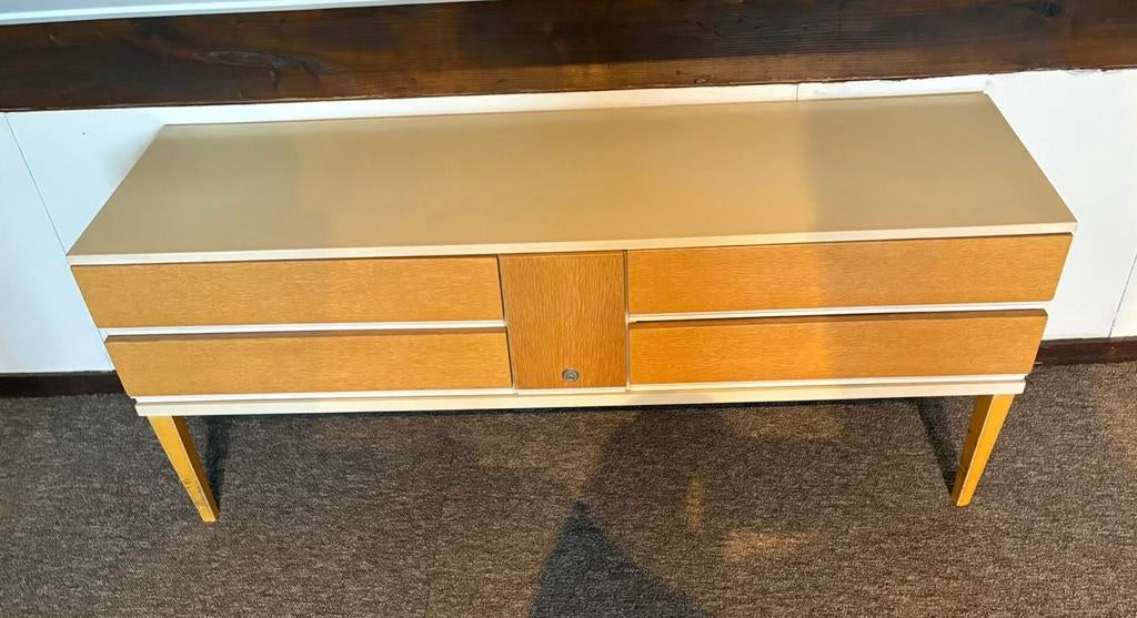 Vintage 70’s lowboard dressoir met 5 lades, Ophalen, Vintage, retro, Gebruikt, 100 tot 150 cm