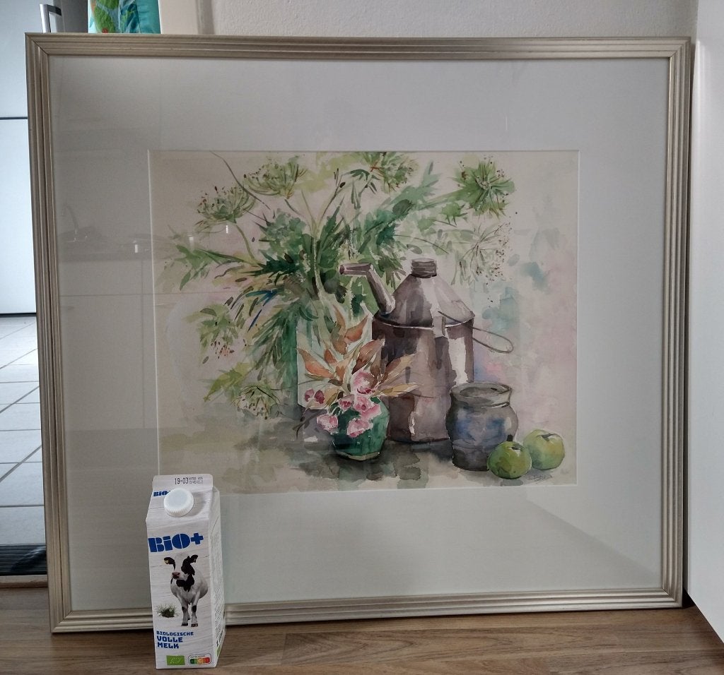 Grote aquarel van Pauline Wetselaar - stilleven, Ophalen, Bijzondere lijst, Stilleven, Aquarel
