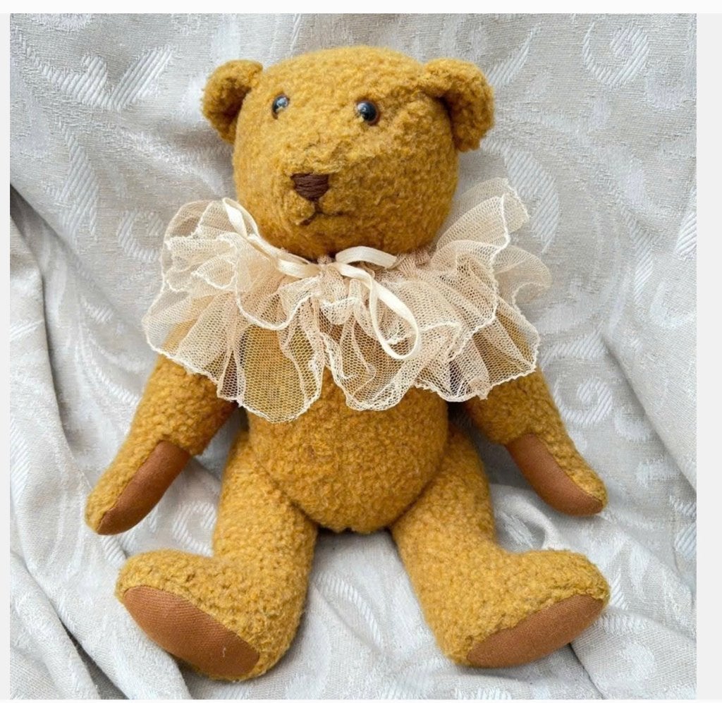 Lieve antieke teddybeer 36 cm met kraag van tule, Overige merken, Gebruikt, Stoffen beer, Ophalen of Verzenden
