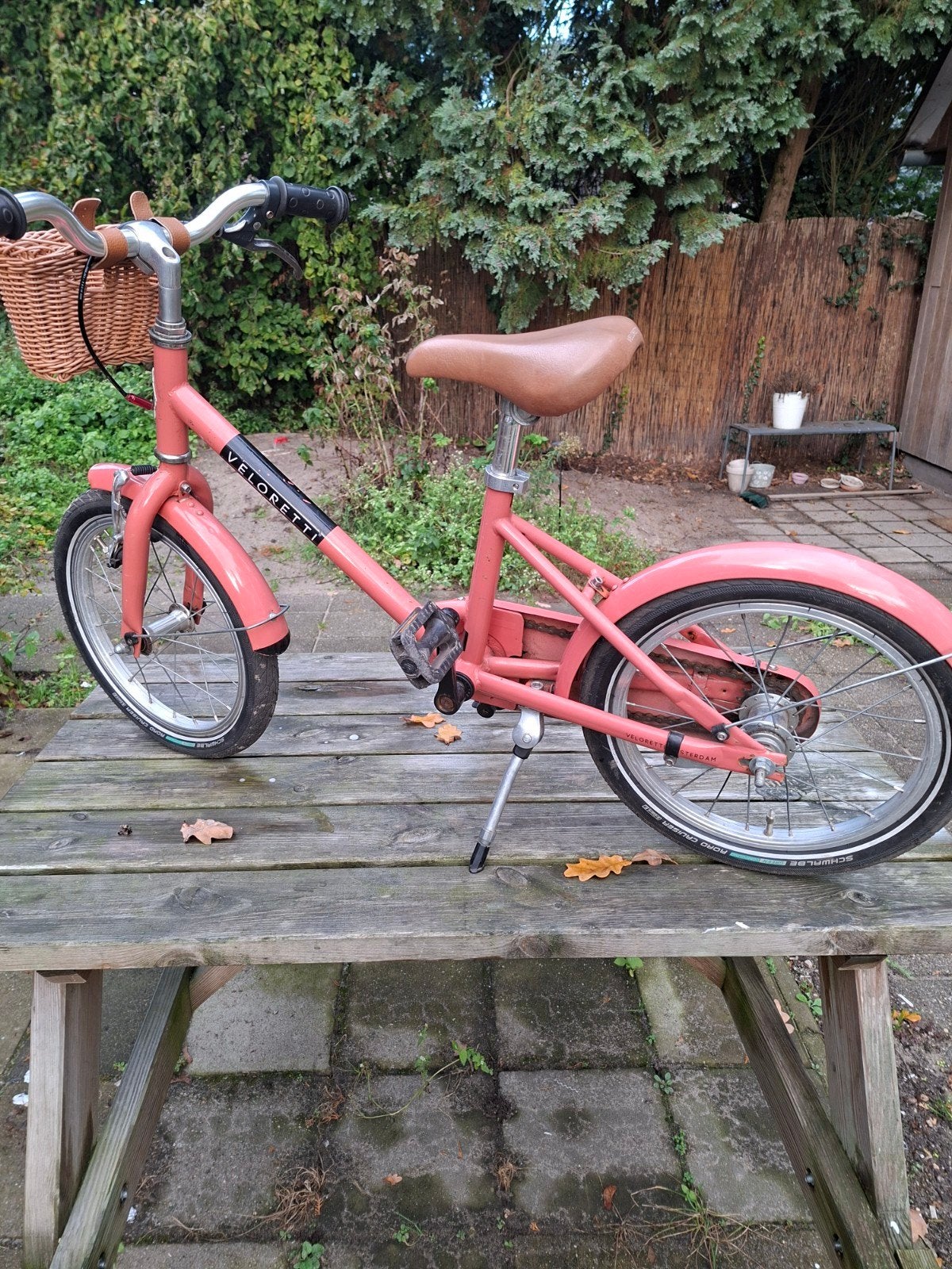 Veloretti kinderfiets, zalmrose, Ophalen, Zijwieltjes, Gebruikt, Velgrem