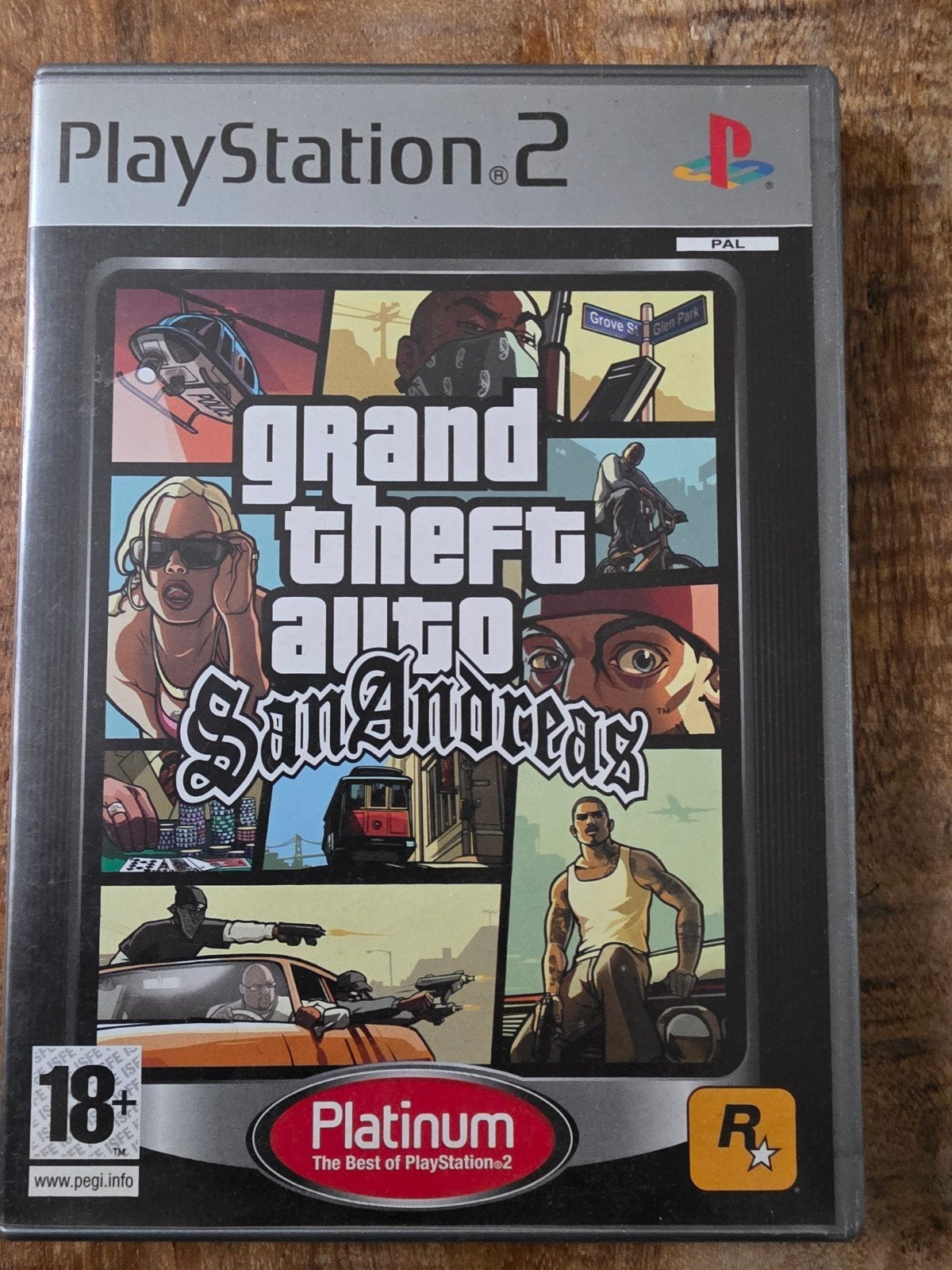 Grand Theft Auto San Andreas PS2 Platinum Edition, Spelcomputers en Games, Gebruikt, Vanaf 18 jaar, 1 speler, Ophalen