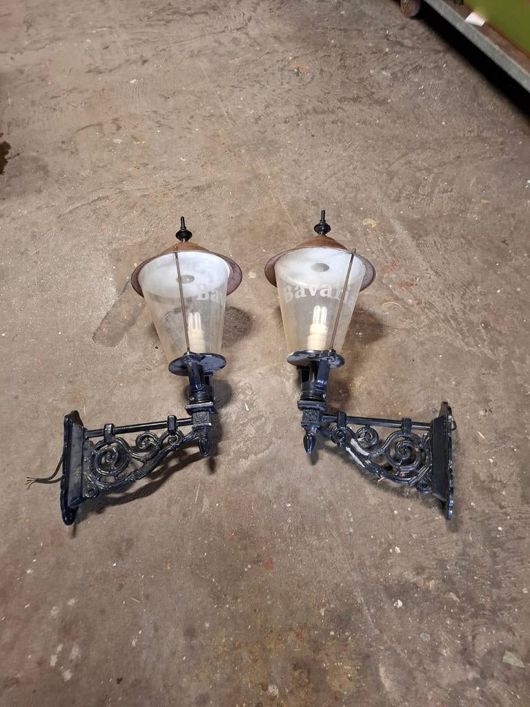 Set van 2 Bavaria buitenlampen - gietijzer en glas, Ophalen of Verzenden, Gebruikt, Glas, Klassiek, Nostalgisch