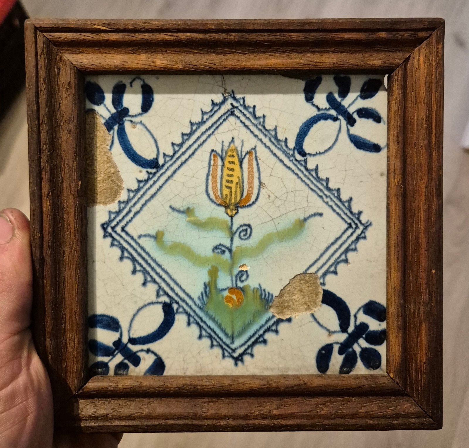 Antieke 17e Eeuwse Tulpen tegel, Ophalen of Verzenden