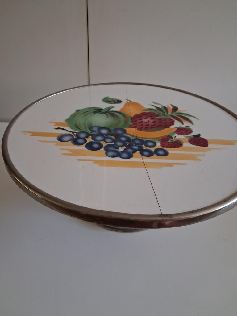 Vintage Taartplateau met Fruitdecoratie op porselein, Ophalen of Verzenden