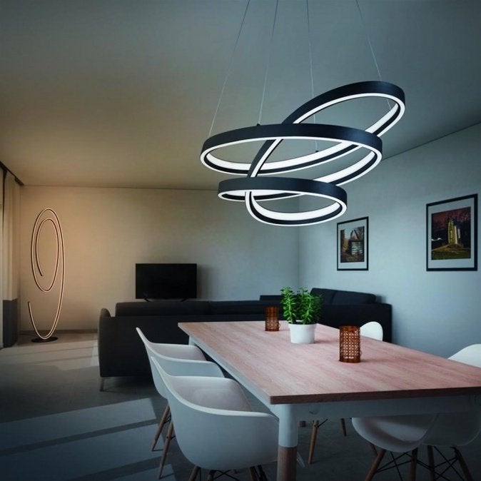 grote led design hanglamp zwart tafel hoekbank vide hal lamp, Ophalen of Verzenden, Nieuw, Metaal