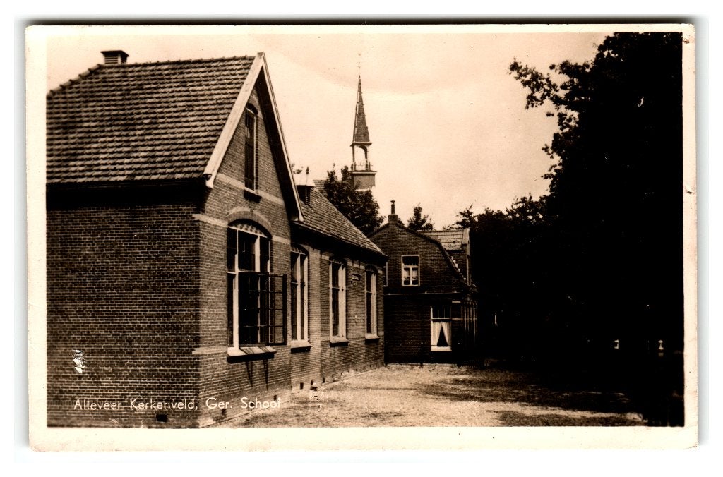 Alteveer, Kerkenveld (bij Hoogeveen). Ger.School, Verzenden, 1940 tot 1960, Ongelopen, Drenthe
