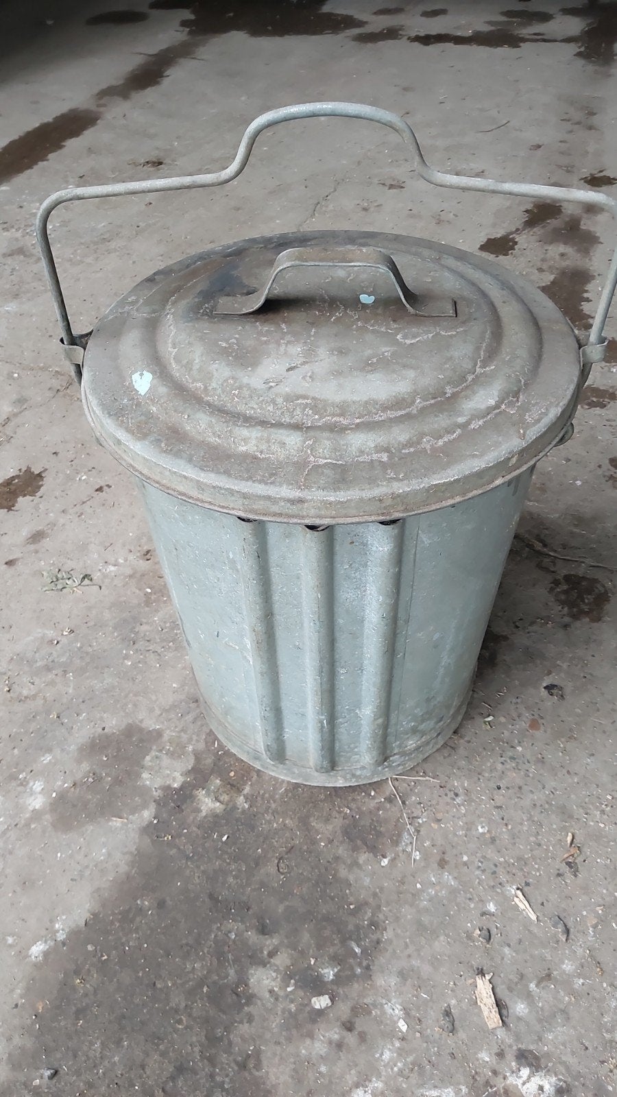 Vintage zinken emmer met deksel en hengsel zinken vuilnisbak, Ophalen of Verzenden