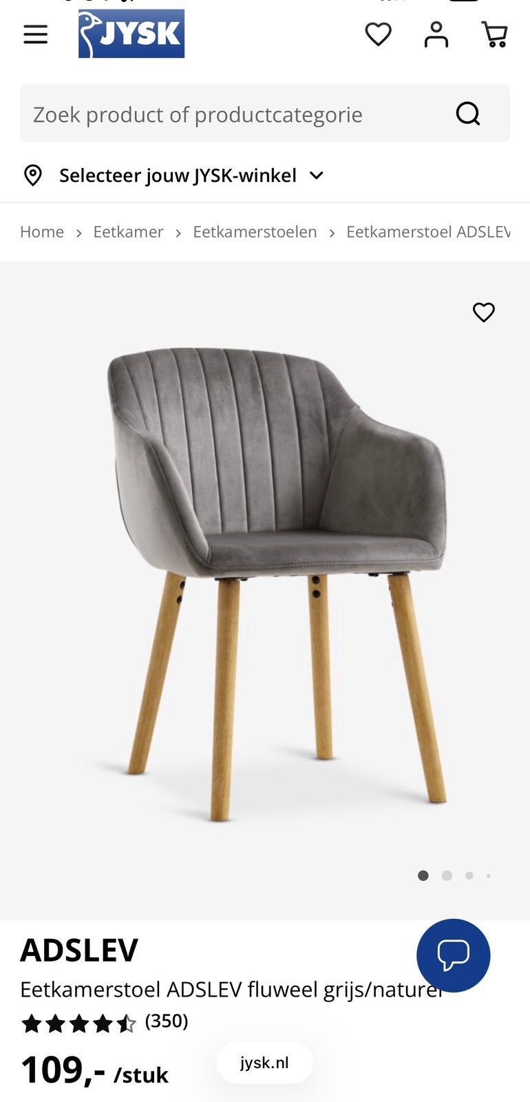 Set van 4 eetkamerstoelen Grijs 80€ per stoel, Ophalen, Zo goed als nieuw, Grijs, Vier