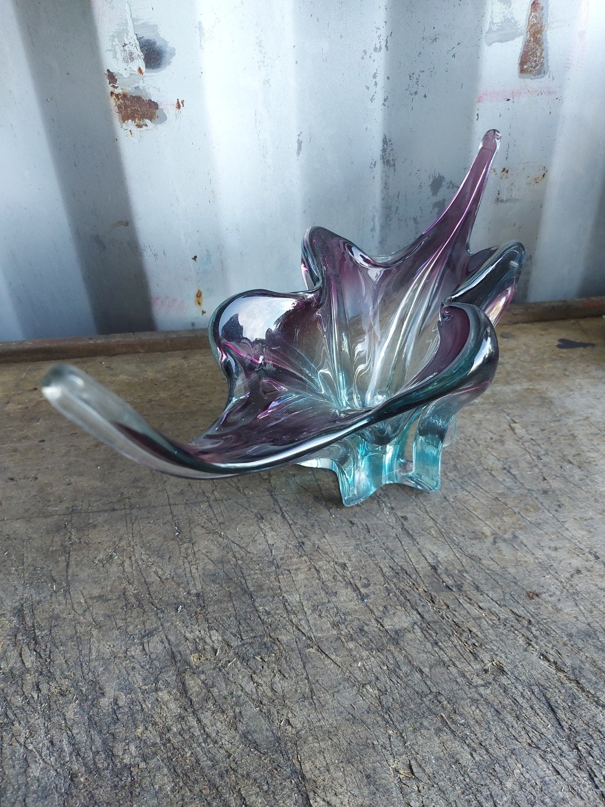 Glazen schaal, 40cm breed, paars/blauw, Ophalen of Verzenden