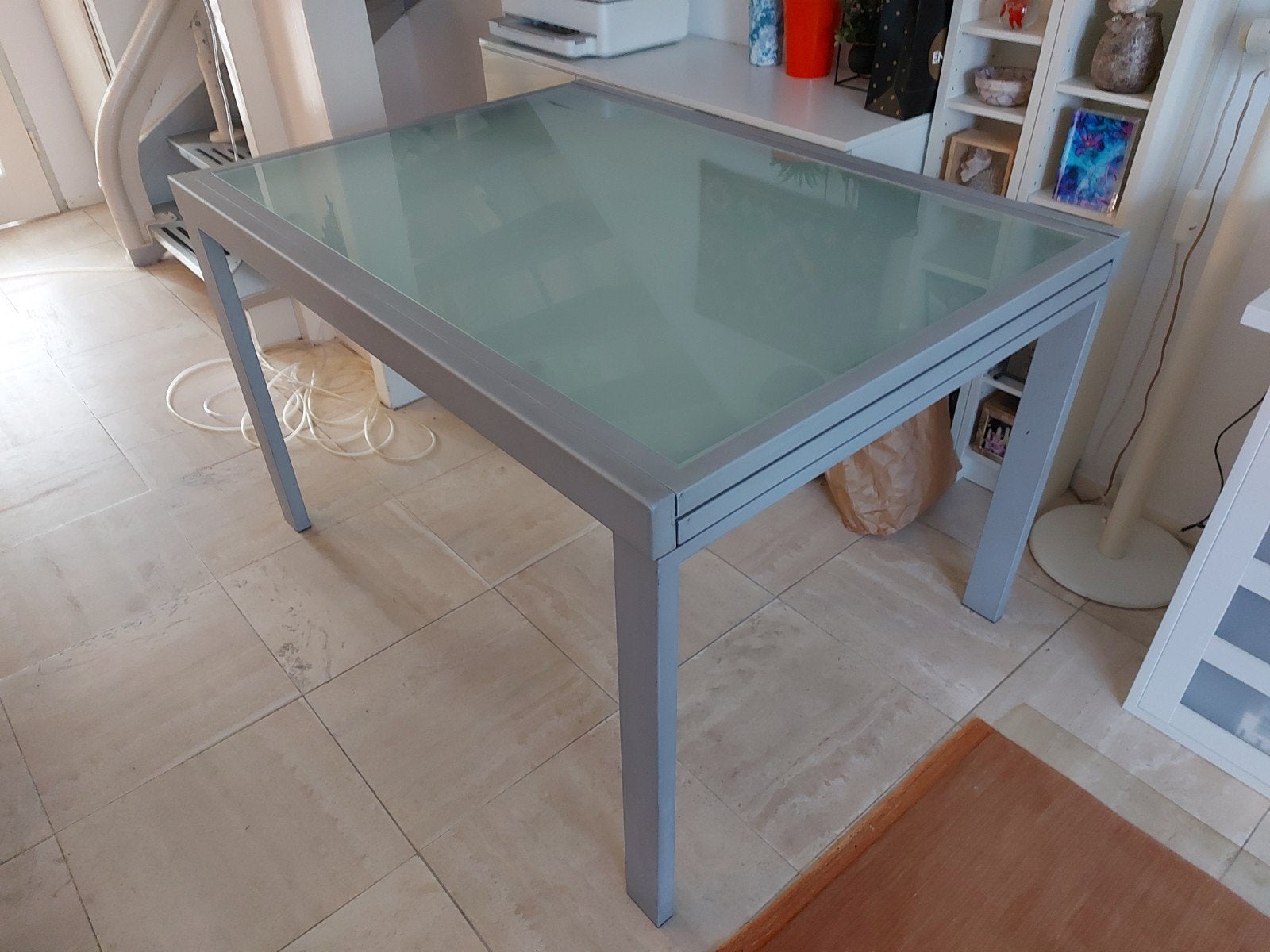 Uitschuifbare eettafel 120 x 90, metaal en glas, Huis en Inrichting, Ophalen, Gebruikt, 50 tot 100 cm, Glas