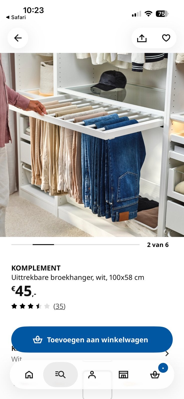 Ikea komlement uitrekbare broekhanger, Ophalen, 100 tot 150 cm, 50 tot 100 cm, Zo goed als nieuw