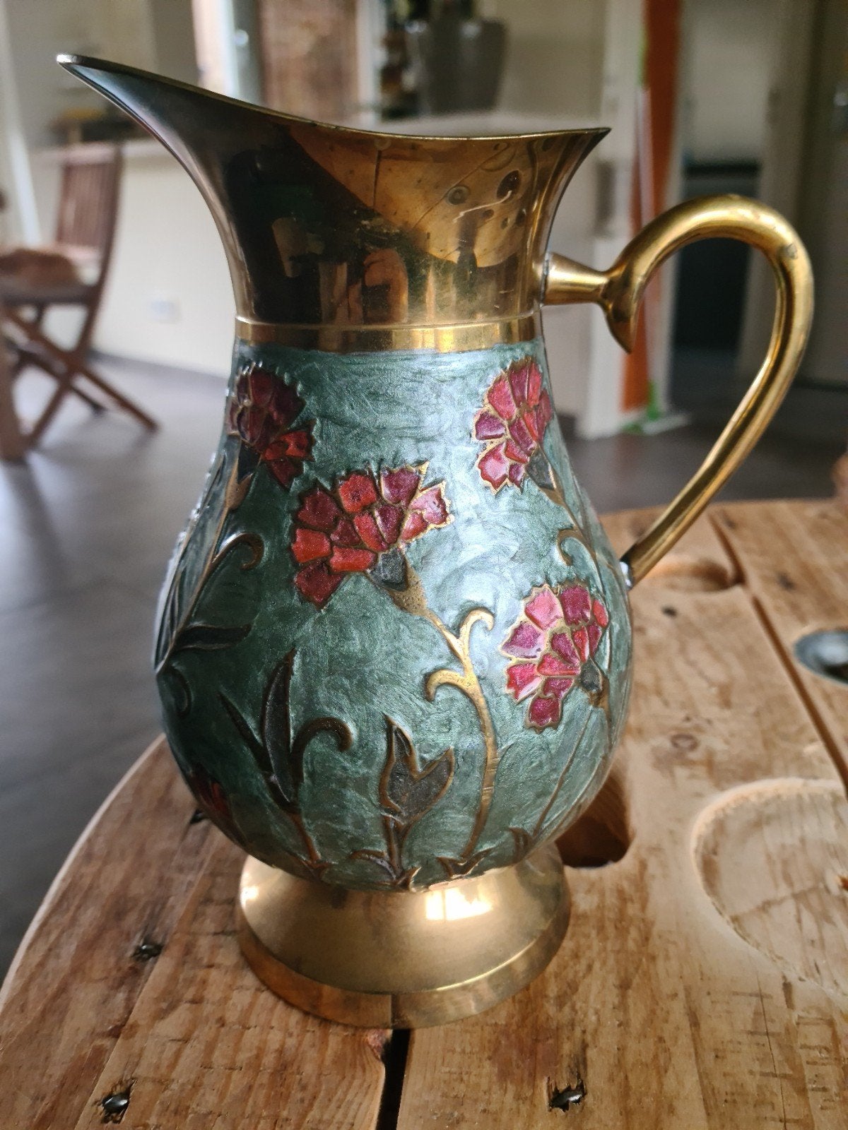 Messing kan blauw en bloemen uit India, Ophalen of Verzenden, Overige materialen, Overige typen