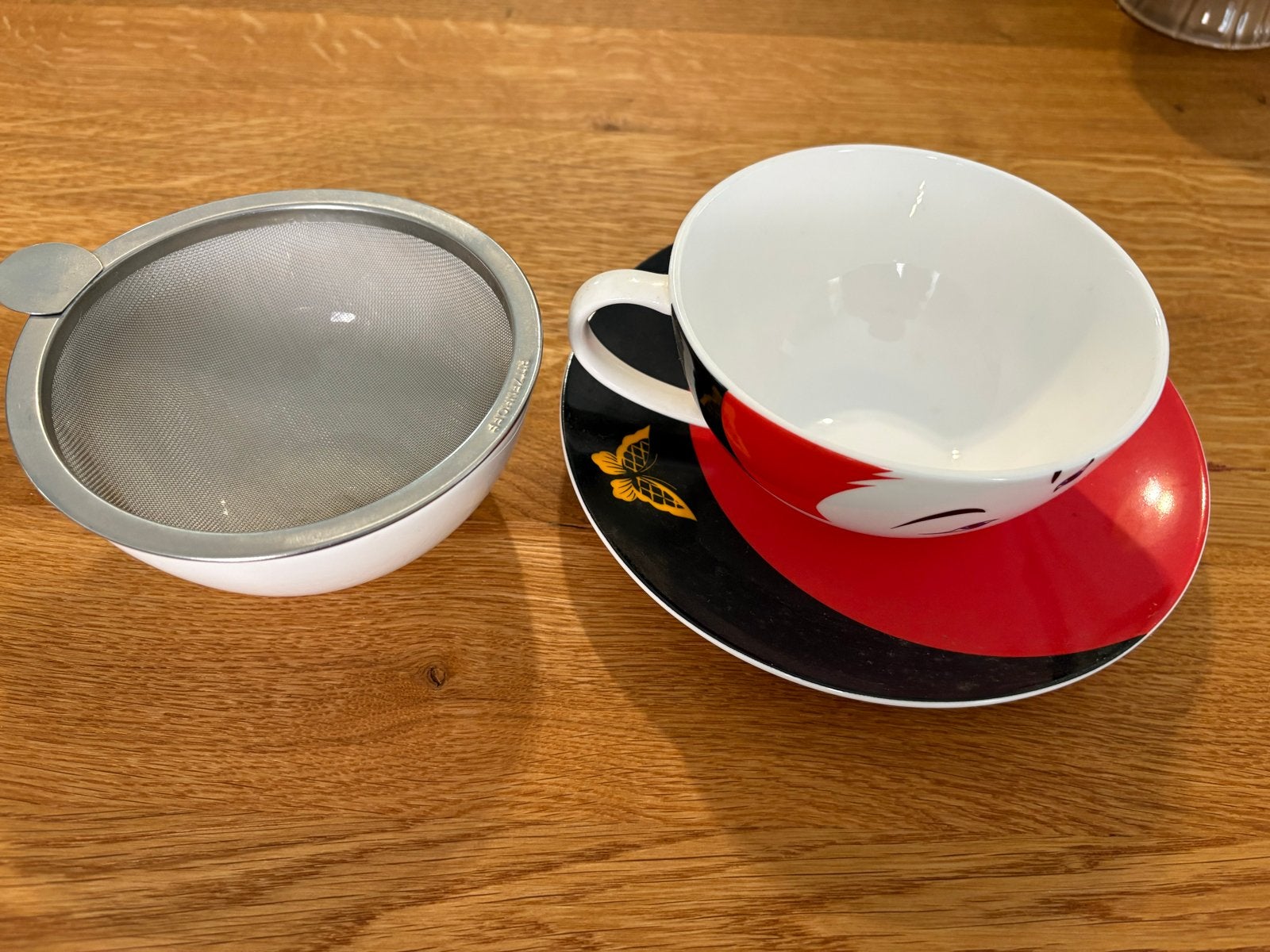 Ritzenhoff My Tea kop en schotel met theezeefje, Overige merken, Ophalen of Verzenden, Zo goed als nieuw, Modern