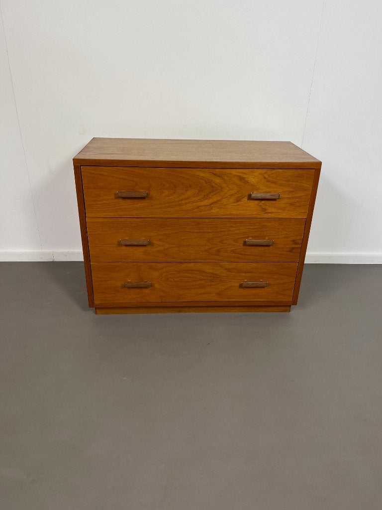 Vintage design teak houten ladekast,Denemarken jaren 60., Ophalen, Gebruikt, 50 tot 100 cm, 3 of 4 laden