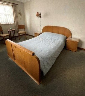 Retro slaapkamer met twijfelaar bed, Huis en Inrichting, Slaapkamer | Bedden, Ophalen, Gebruikt, Bruin, 190 cm of minder