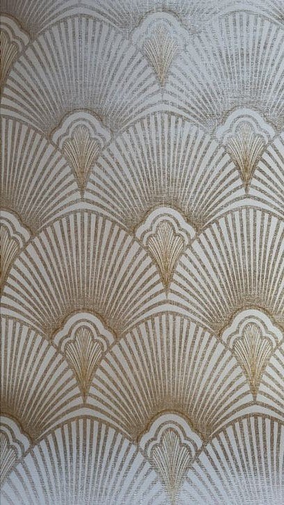 Art Deco Behang - Goud/Wit Patroon - 3 rollen, Huis en Inrichting, Ophalen, Wit