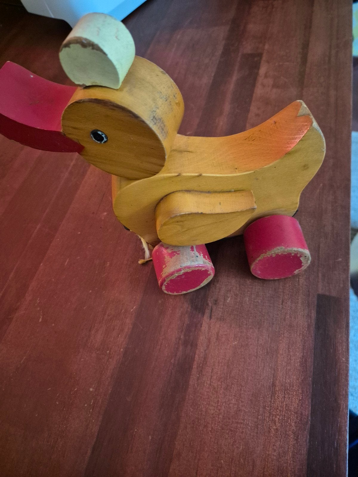 Vintage houten trek-eend op wieltjes, Kinderen en Baby's, Ophalen of Verzenden, Gebruikt, Jongen of Meisje