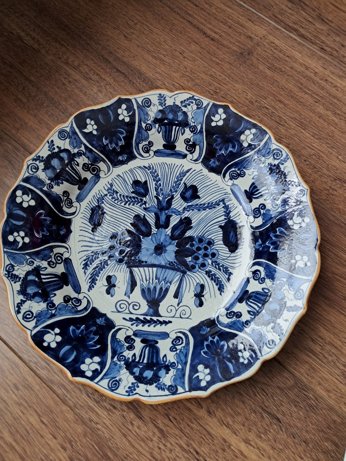 Antiek Delfts Blauw Wandbord - Bloemmotief, Ophalen
