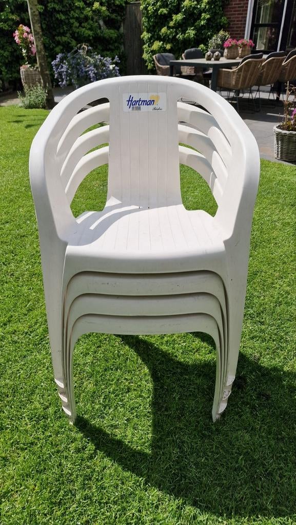 Hartman tuinstoelen, stapelbaar, wit, 4 stuks, Ophalen, Gebruikt, Kunststof, Stapelbaar
