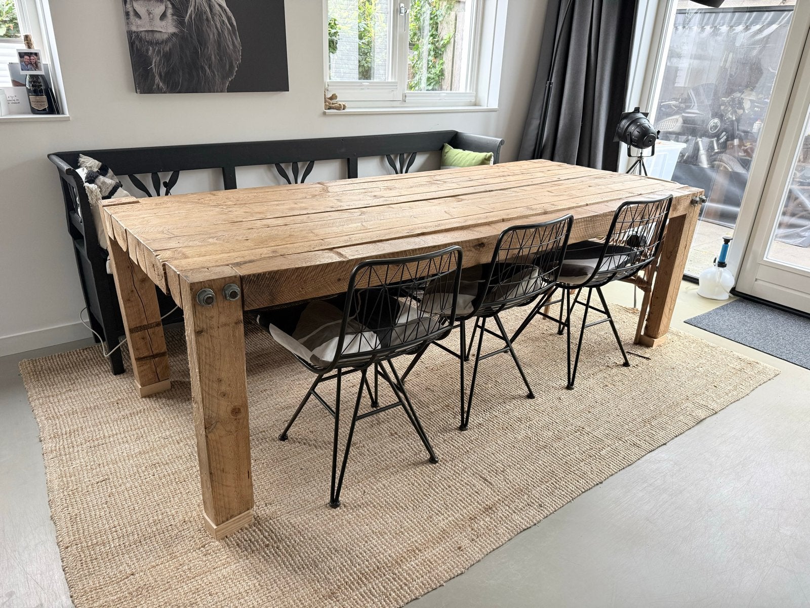 Jorg eettafel van massief hout - 240x100x76 cm, Huis en Inrichting, Tafels | Eettafels, Ophalen, Gebruikt, 100 tot 150 cm, 200 cm of meer