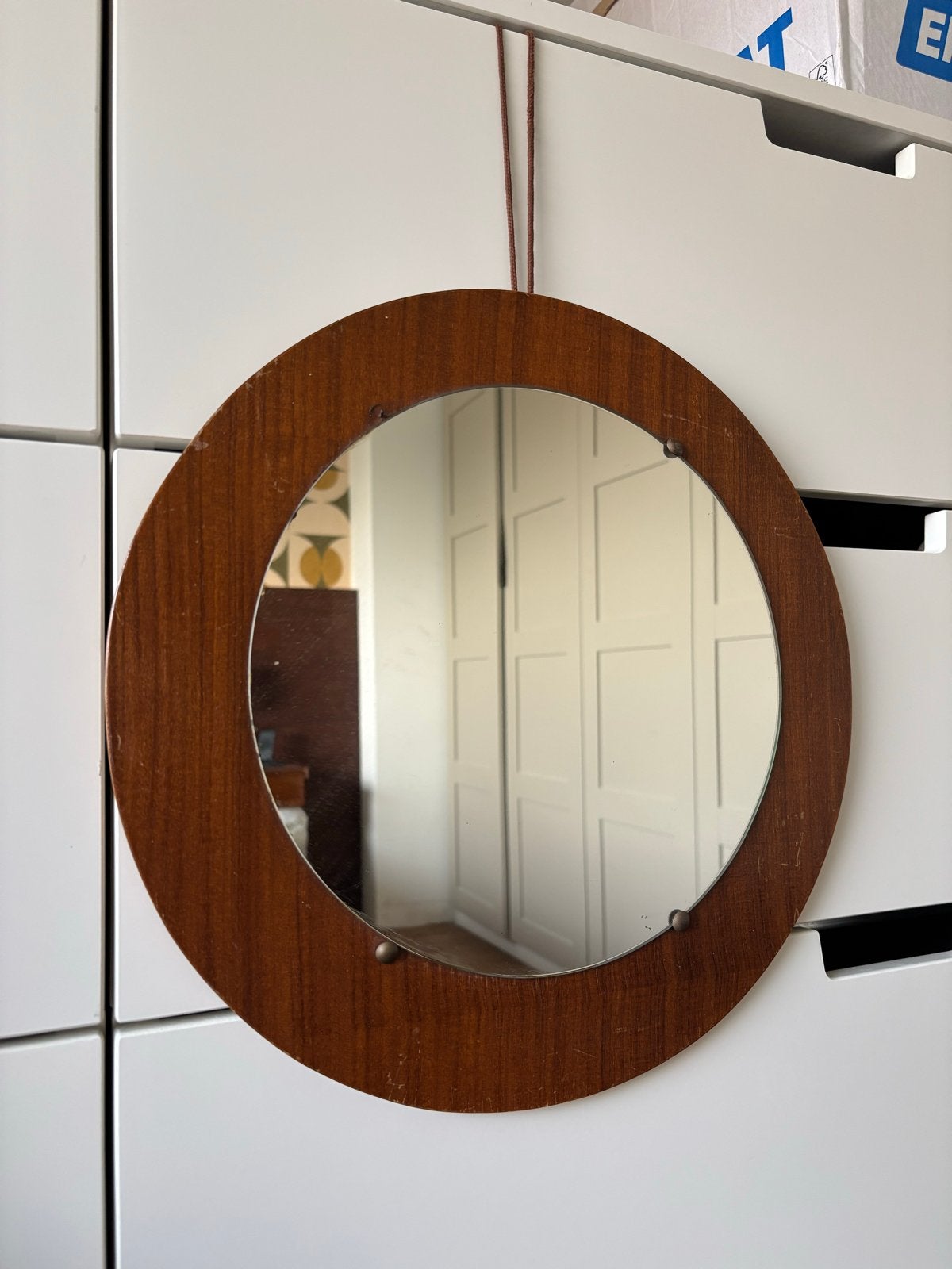 Vintage Teak Ronde Spiegel, Ophalen of Verzenden, Rond, Minder dan 50 cm, Minder dan 100 cm