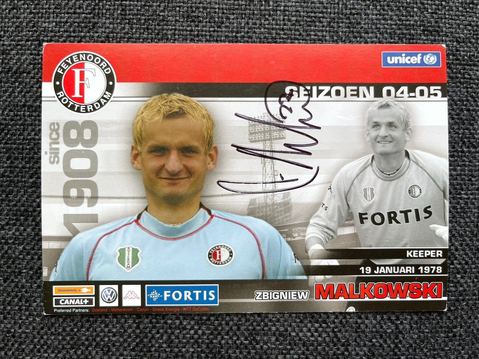Feyenoord spelerskaart Malkowski met handtekening, Verzamelen, Ophalen of Verzenden, Zo goed als nieuw, Feyenoord, Spelerskaart