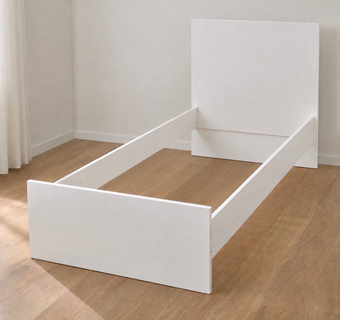 Witte bedombouw 90x200 (eventueel met lattenbodem), Gebruikt, 90 cm, Eenpersoons, Wit