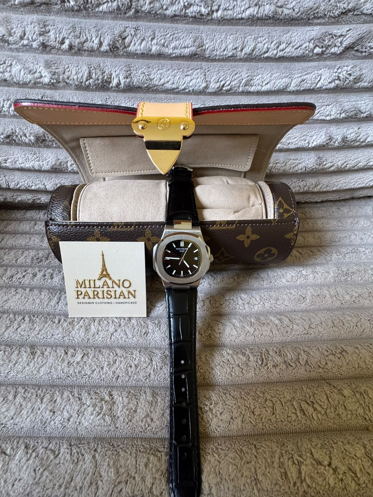 Patek Philippe Nautilus Lederen Band Zwart, Sieraden, Tassen en Uiterlijk, Ophalen of Verzenden, Nieuw