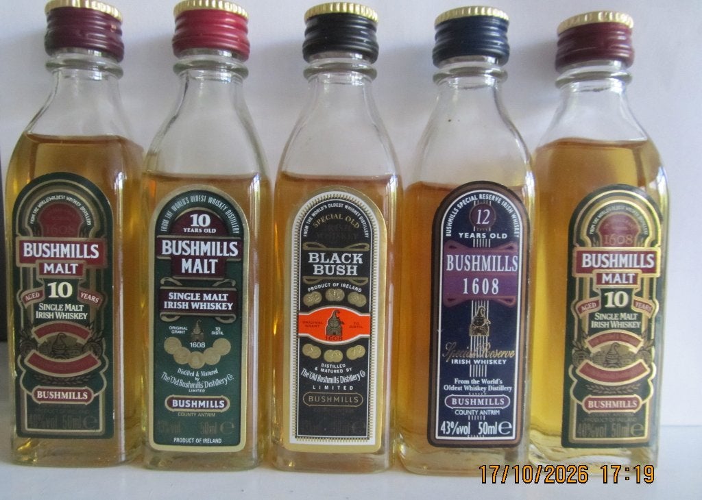 whisky miniatuurflesjes Bushmills  single malt whisky  5x, Ophalen of Verzenden
