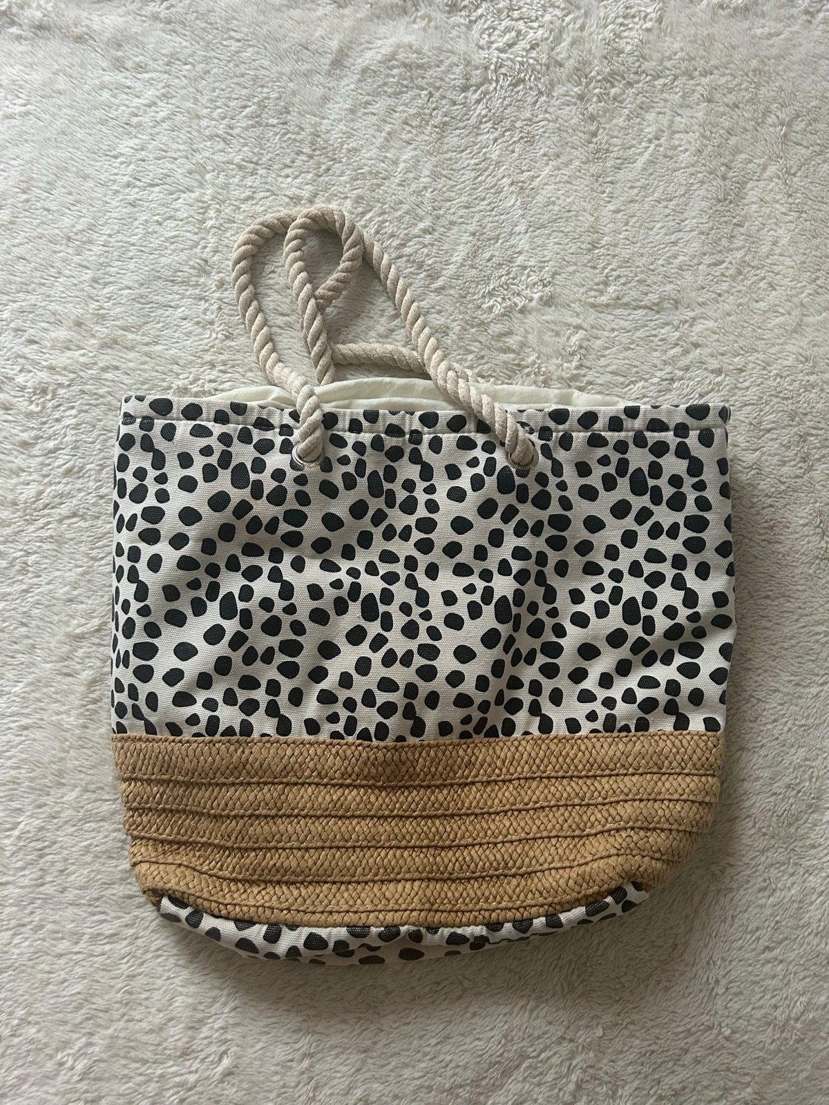 Strandtas met stippen en Touw Handvatten, Ophalen of Verzenden, Gebruikt, Wit, Shopper
