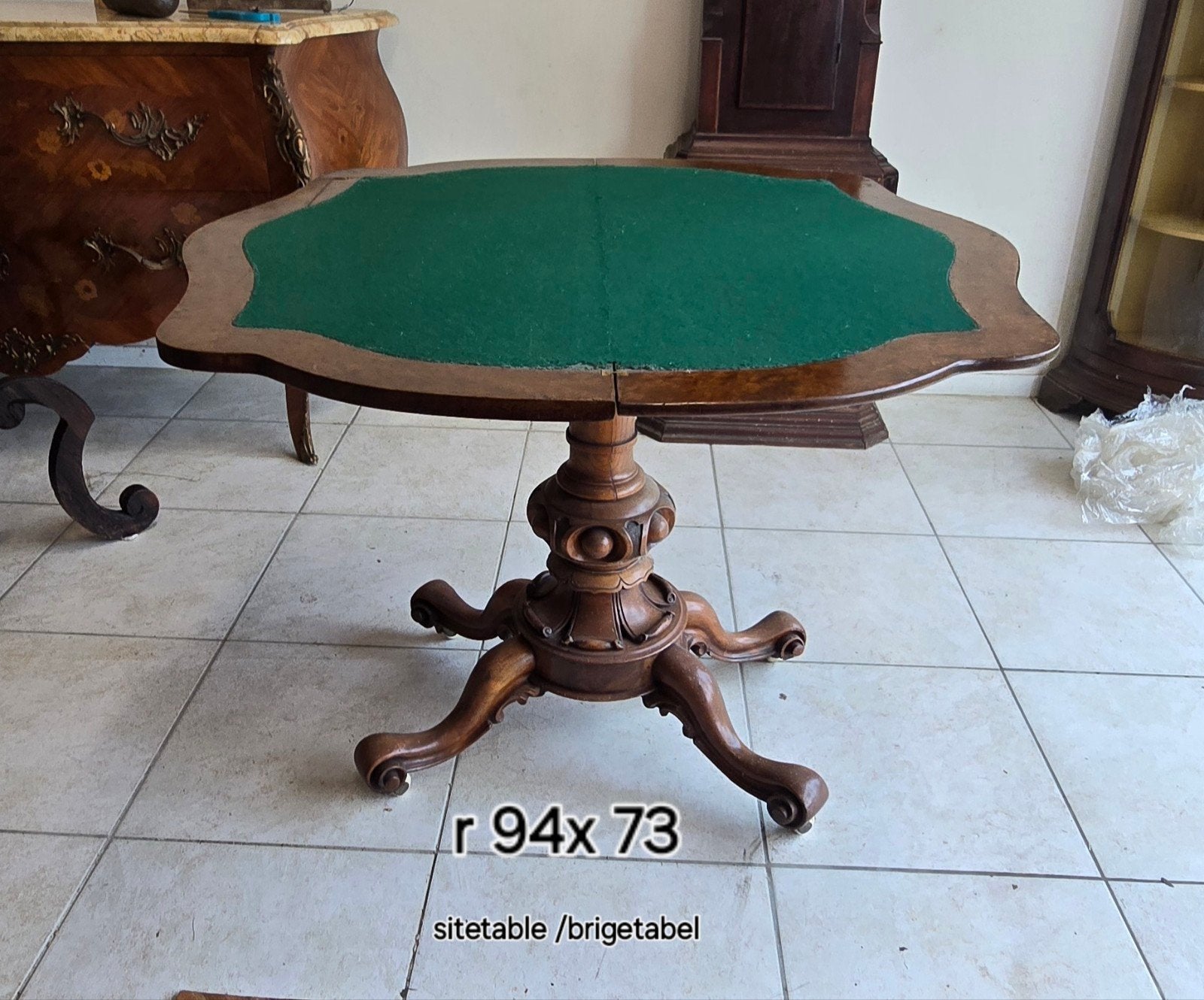 Antieke speeltafel / bridgetafel met groen vilt, Antiek en Kunst, Ophalen
