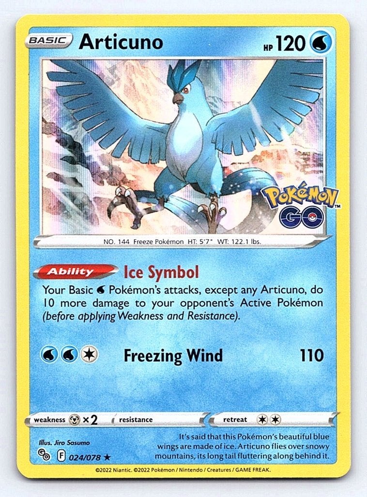 Articuno 24 pokemon GO, Ophalen of Verzenden, Zo goed als nieuw, Losse kaart, Foil
