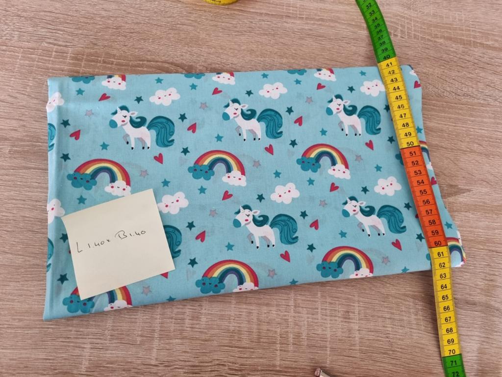 Katoen lichtblauw unicorn/regenboog 1.40 x 1.40, Hobby en Vrije tijd, Stoffen en Lappen, Ophalen, Blauw, 120 cm of meer, Katoen